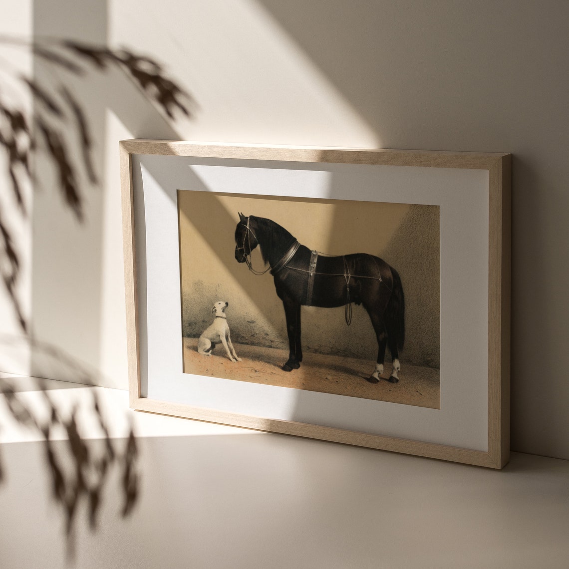 Noble Black Horse With White Dog Vintage Equestrian Wall Art - Image 3