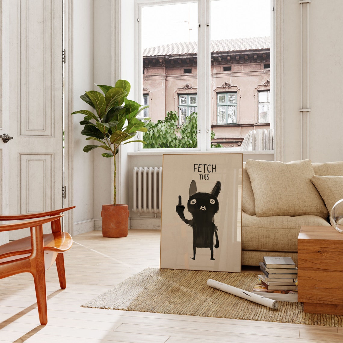 Fetch This Funny Rude Black Dog Giving The Finger Cheeky Quote Poster - Image 2