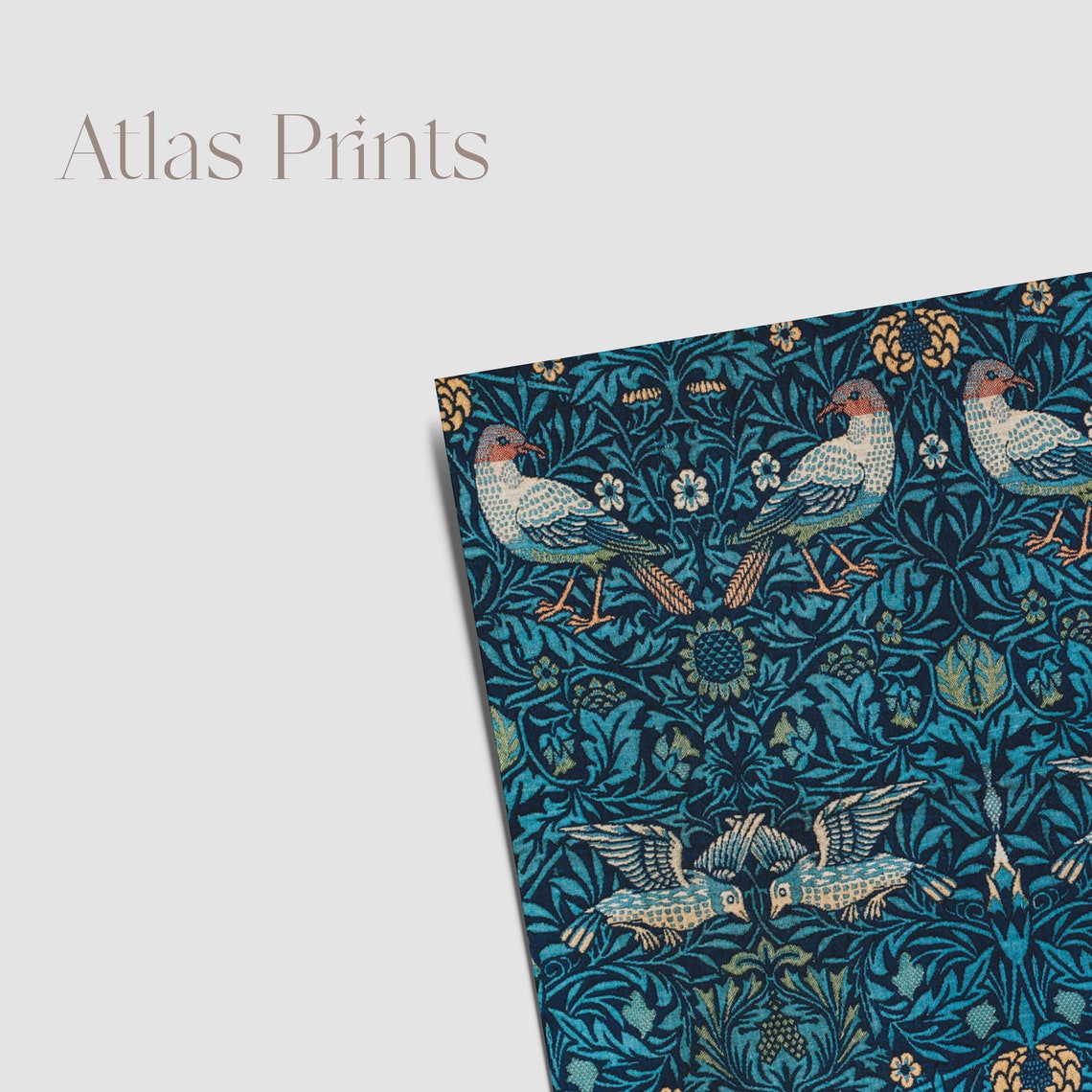 William Morris Birds Navy Floral Birds Tapestry Pattern Vintage Poster - Image 3