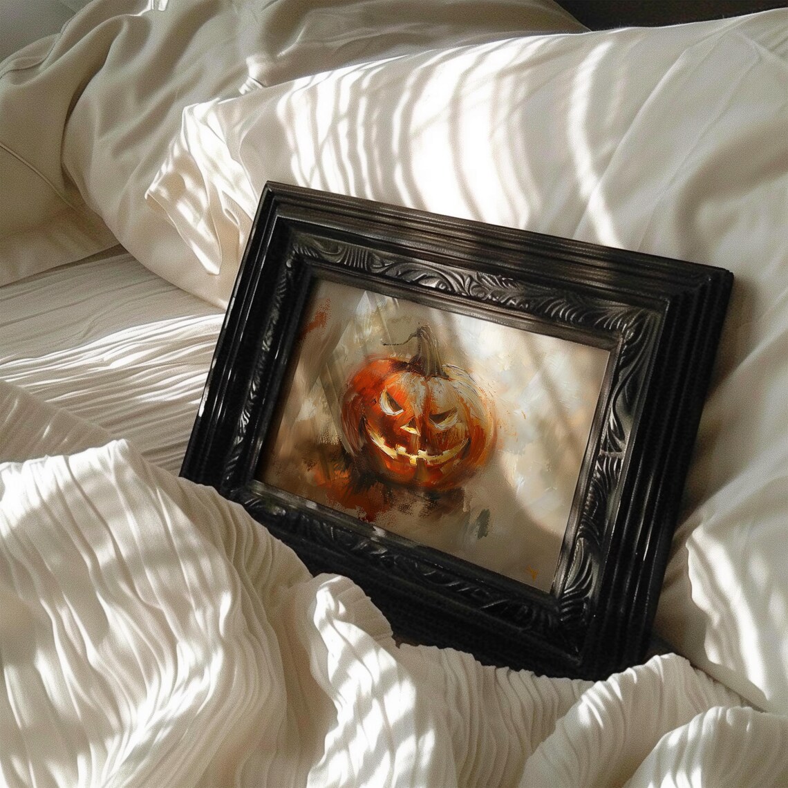 Grinning Jack O Lantern Vintage Oil Painting Spooky Halloween Wall Art - Image 5