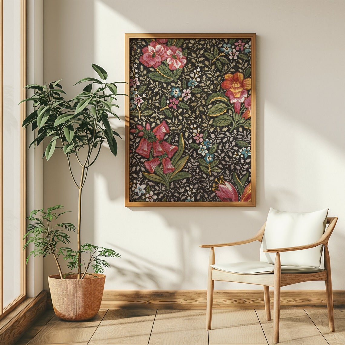 Vintage Dark Botanical Tapestry Floral Textile Moody Wall Poster - Image 2