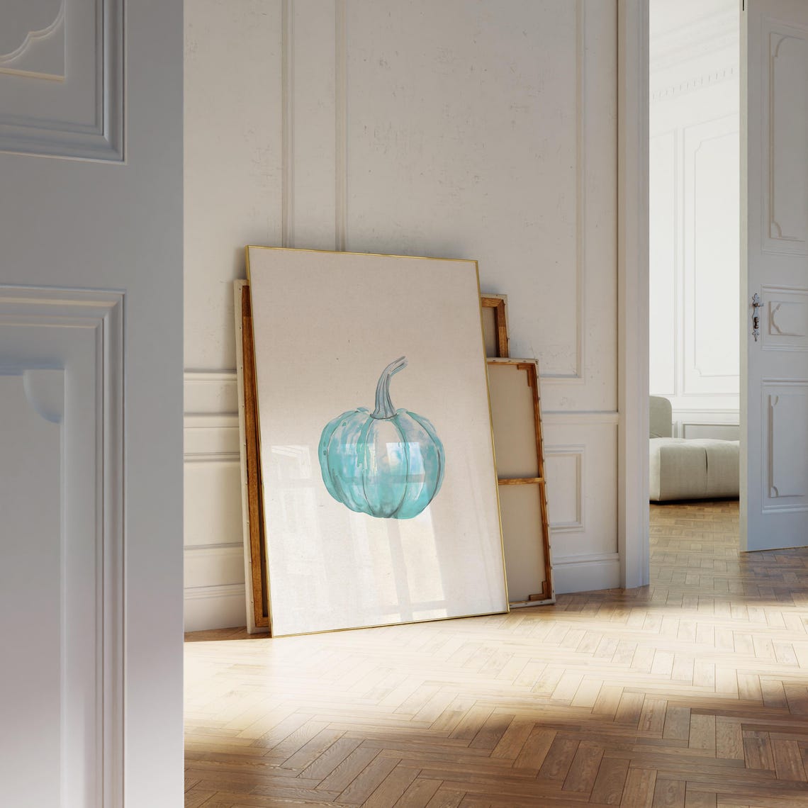 Watercolor Turquoise Pumpkin Modern Fall Kitchen Decor Art Poster - Image 3