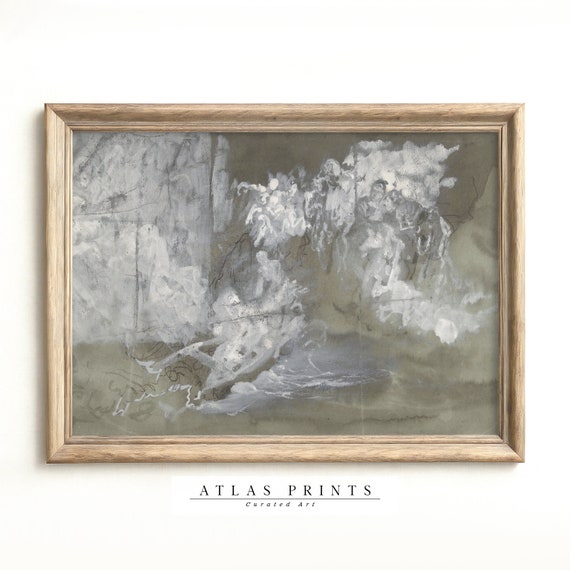 Abstract Cloud Painting Modern Vintage Neutral Print Minimalist Grey Bedroom Decor Wall Art