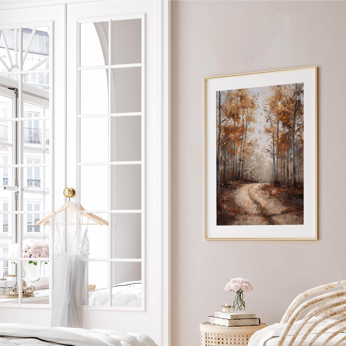 Golden Autumn Forest Road Misty Woods Fall Landscape Art Poster - Image 5