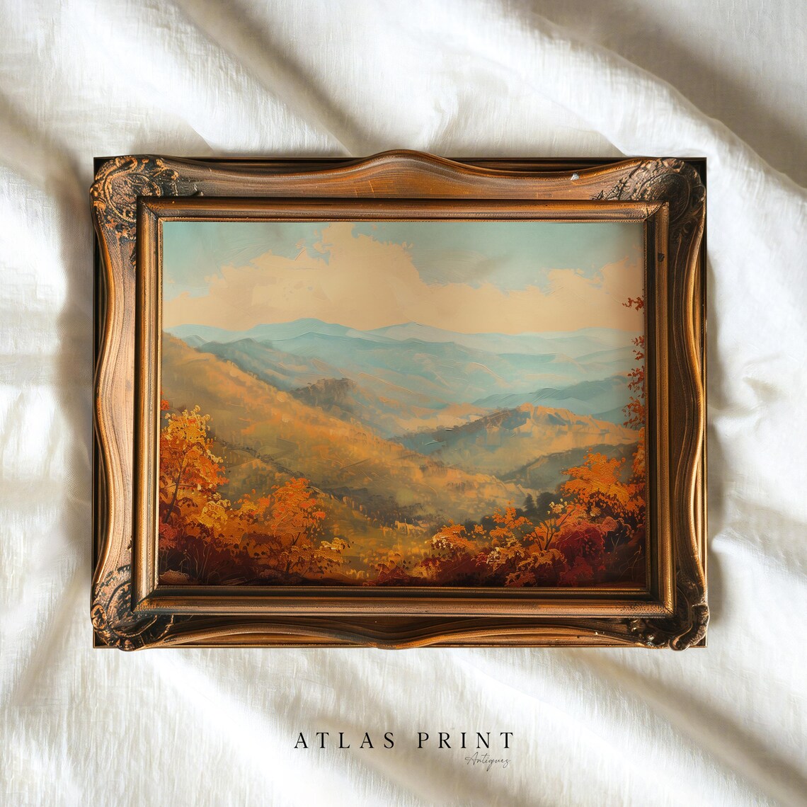Vintage Autumn Mountain Landscape Moody Fall Forest Painting Poster - Image 5