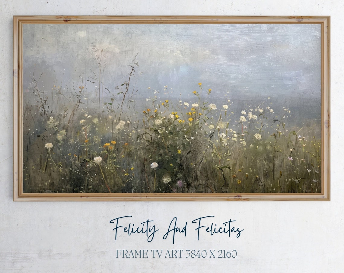 Moody Wildflower Meadow White Yellow Bloom Mist Dreamy Wall Art