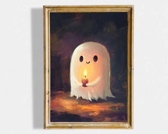 Kids Halloween Cute Ghost Wall Art Cute Ghost Halloween Spooky Season Painting Trendy Halloween Art