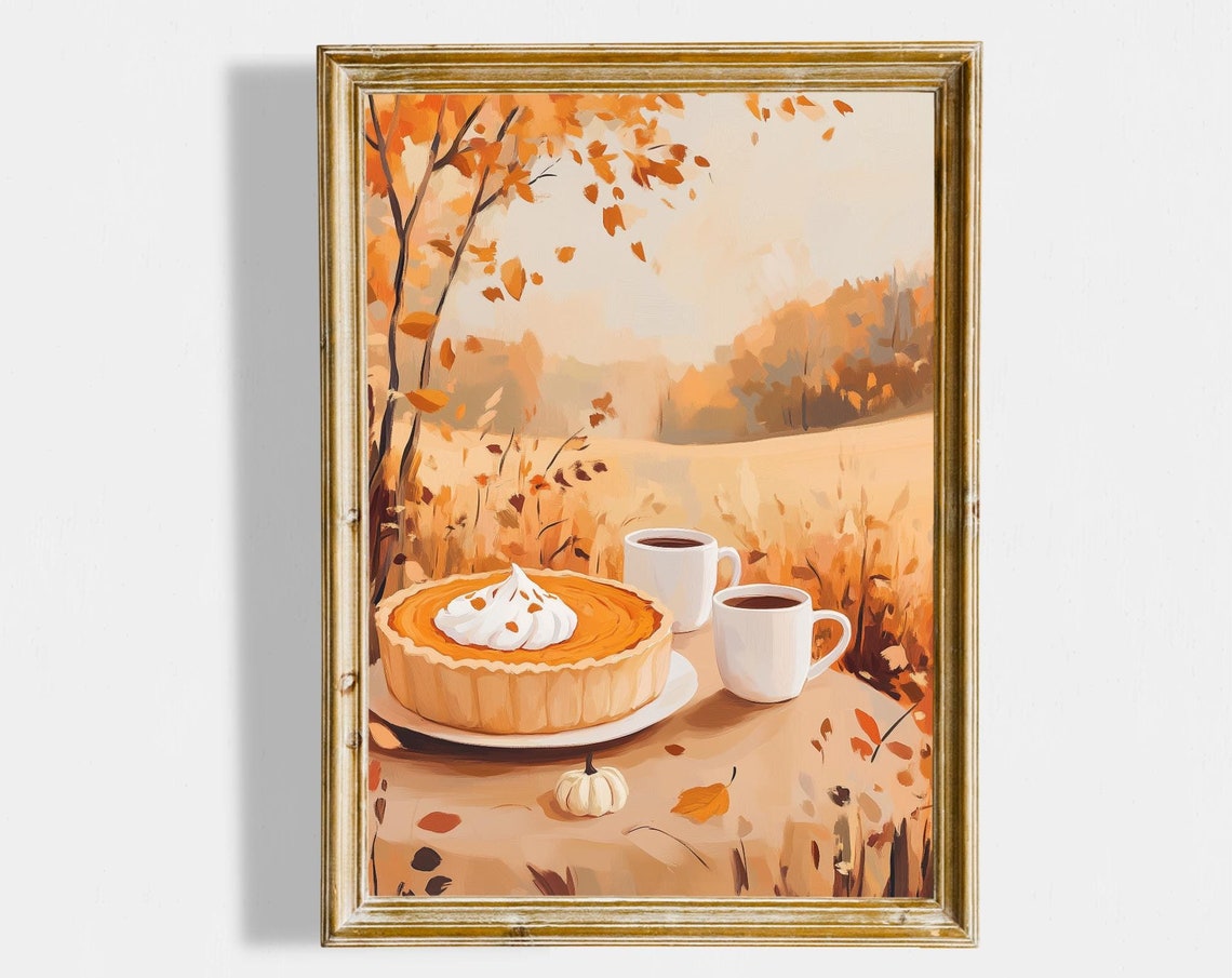Fall Thanksgiving Wall Art Thanksgiving Decor Warm Tone Cottagecore Cute Pumpkin Pie Art