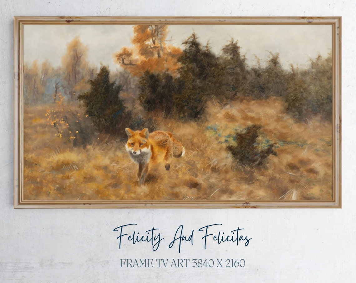 Fox Walking Through Golden Autumn Meadow Painterly Art Poster