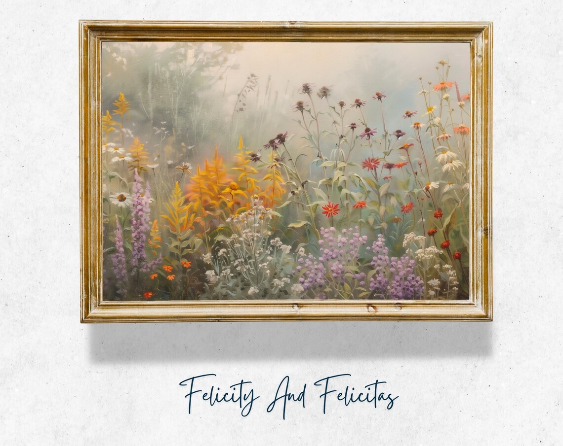 Country Garden Wildflower Meadow Painting Vintage Floral Poster
