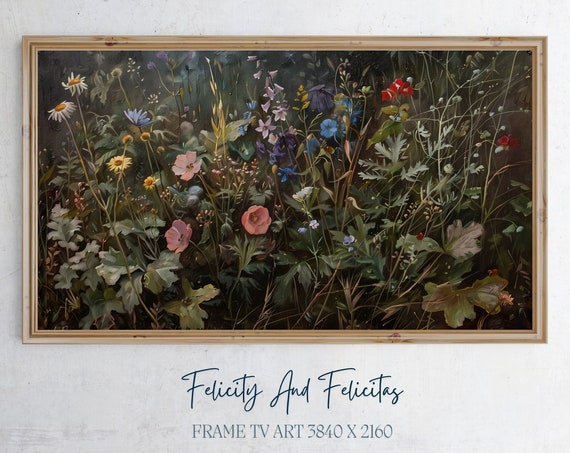 Moody Frame Tv Art Dark Floral Frame Tv Art Wildflower Landscape Screensaver Antique Style Tv Artwork Autumn Tv Art Fall Decor
