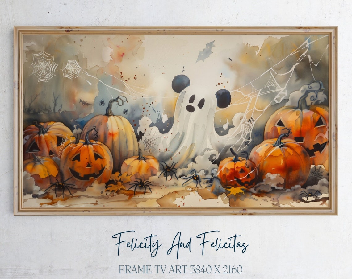 Halloween Mouse Ghost Frame Tv Art Cute Ghost Mouse Frame Tv Art Spooky Season Screensaver