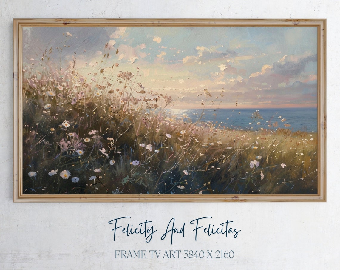 Coastal Wildflower Meadow Impressionist Painting Ocean View Poster