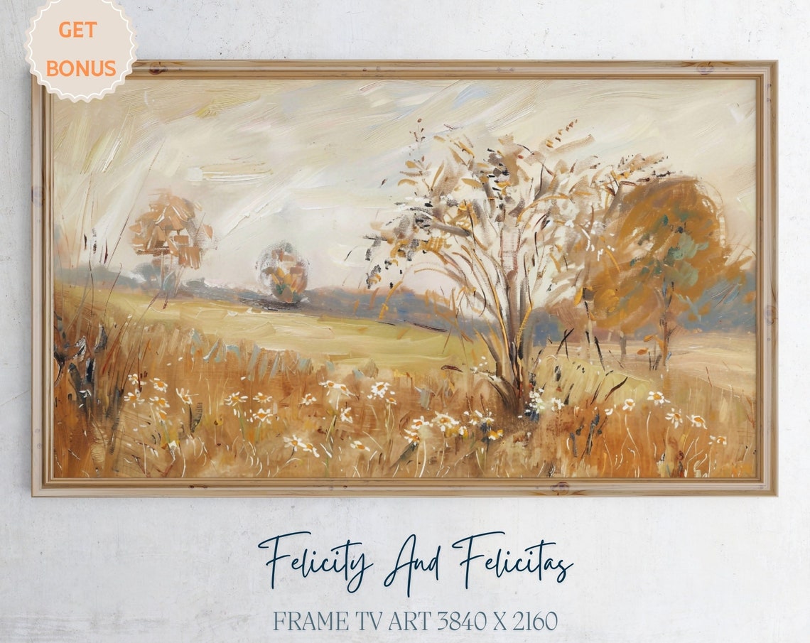 Golden Autumn Meadow with Wildflowers Impressionist Field Poster