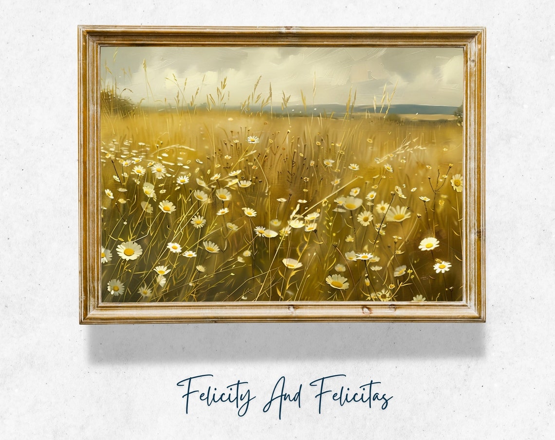 Golden Wildflower Daisy Field Vintage Neutral Countryside Wall Art