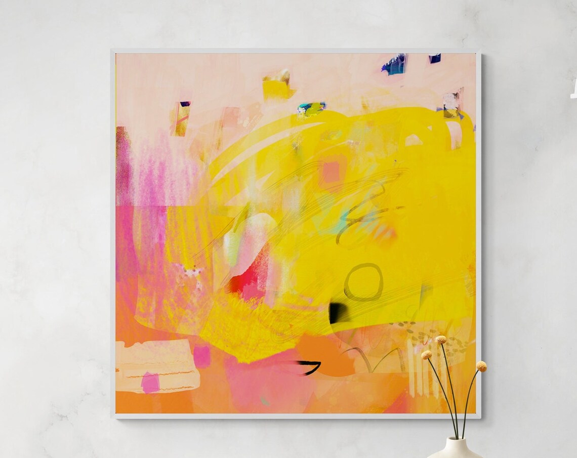 Abstract Yellow and Pink Painting Wall Art Print - Image 4