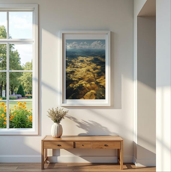 Golden Valley Surreal Landscape Wall Art Print Futuristic Nature Poster