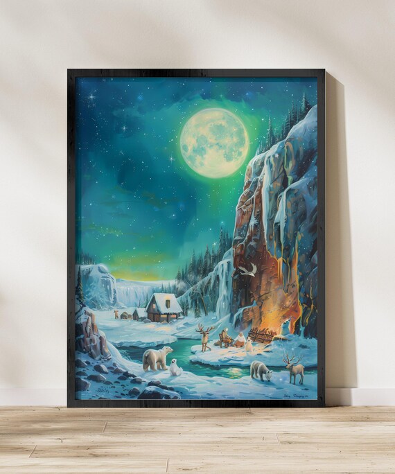 Alaska Polar Lights Wall Art Print Aurora Night Scene Home Decor Northern Lights Artwork Scenic Winter Landscape Poster