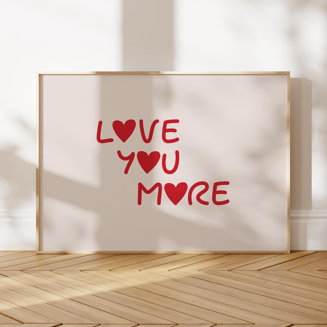 Love You More Red Heart Letters Handwritten Romantic Wall Art