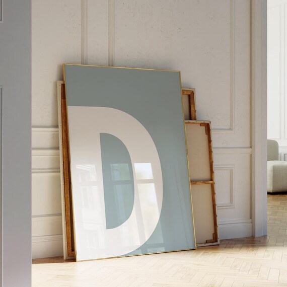 Sage Blue Initial D Monogram Alphabet Minimalist Typography Poster
