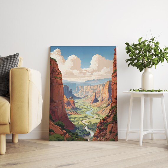 Scenic Art Vibrant River Valley Landscape For Living Room Nature Inspired Large Wall Decor Gift