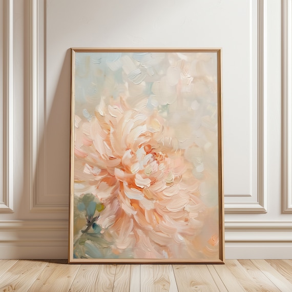 Blush Chrysanthemum Oil Painting Soft Pastel Floral Impasto Art Print