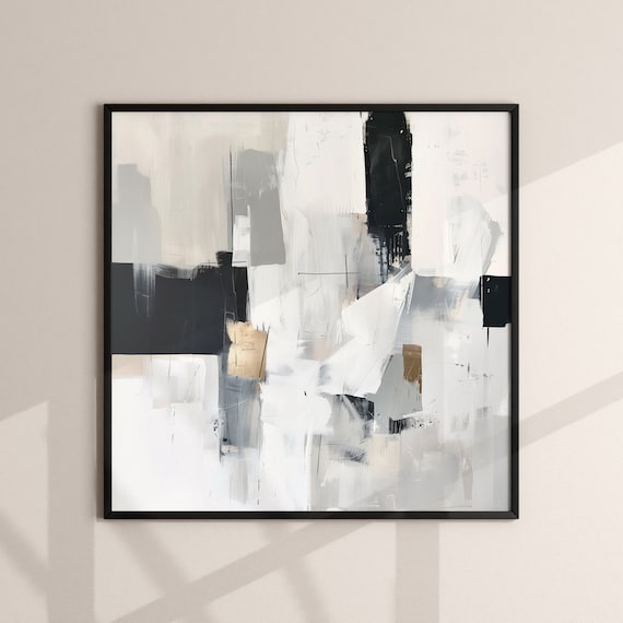 Modern Black And White Abstract Art Print, Japandi