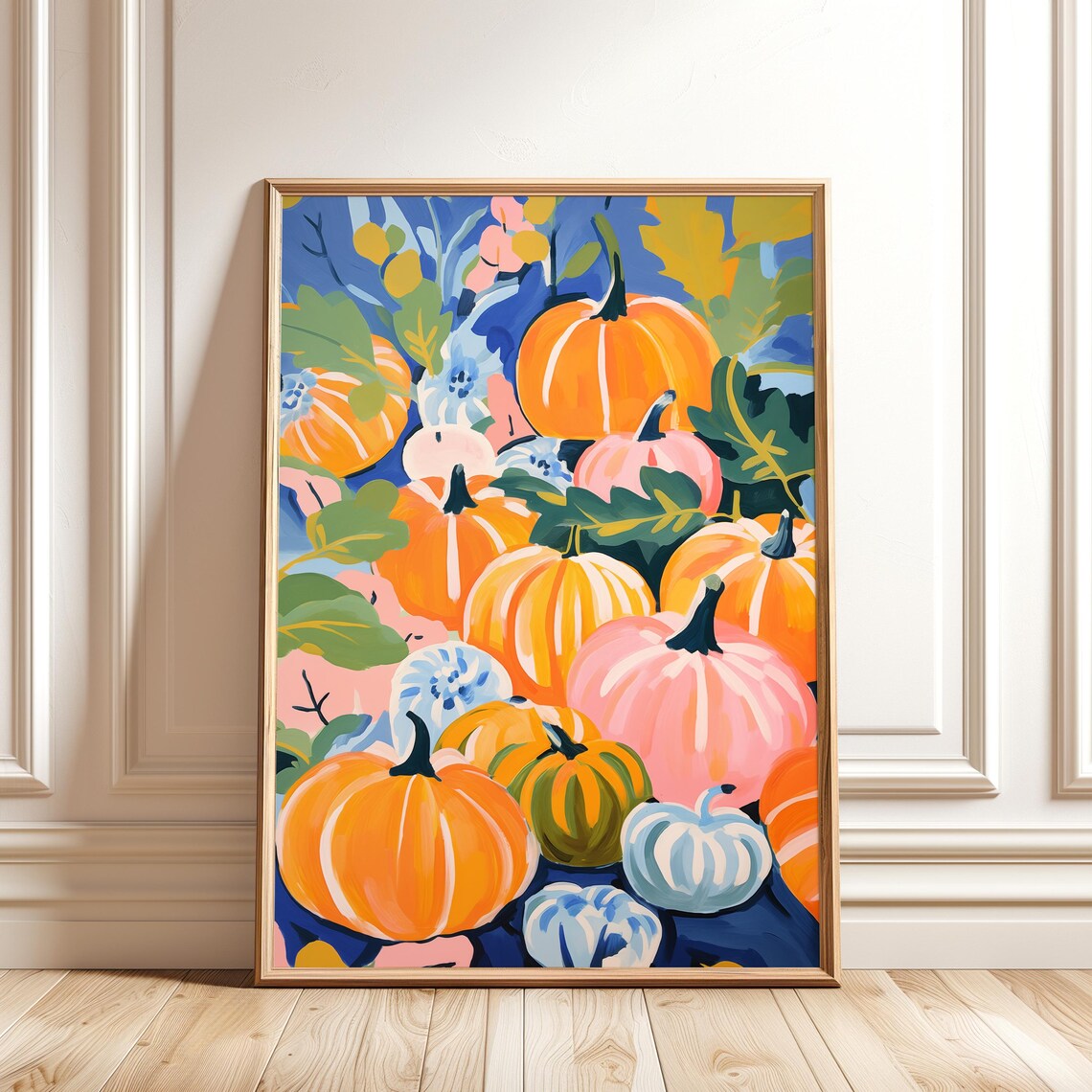 Colorful Pumpkin Patch Autumn Harvest Still Life Painting Poster