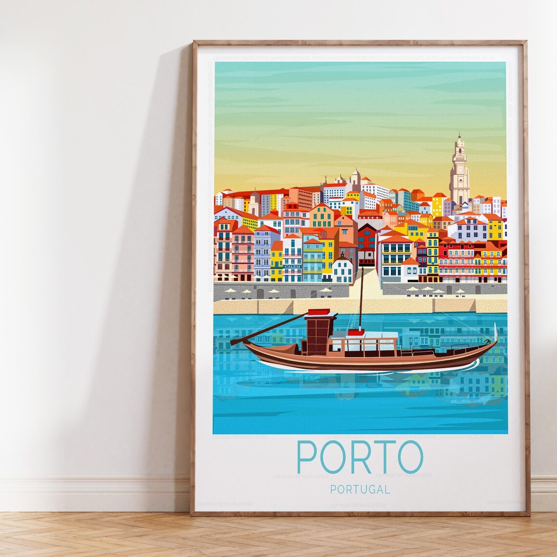 Historic Porto Portugal Douro River Rabello Boat Scene Poster