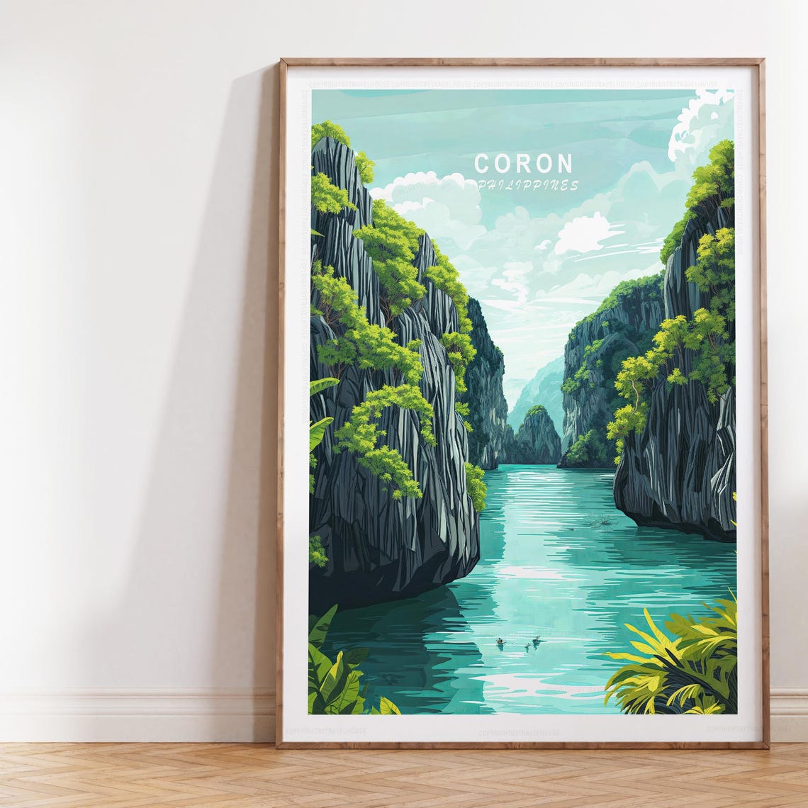 Coron Philippines Limestone Lagoon Cliffs Scenic Travel Poster