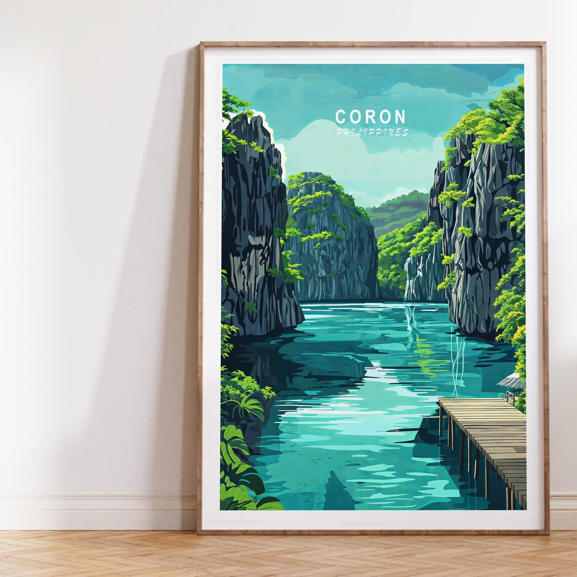 Coron Philippines Limestone Lagoon Turquoise Palawan Travel Poster