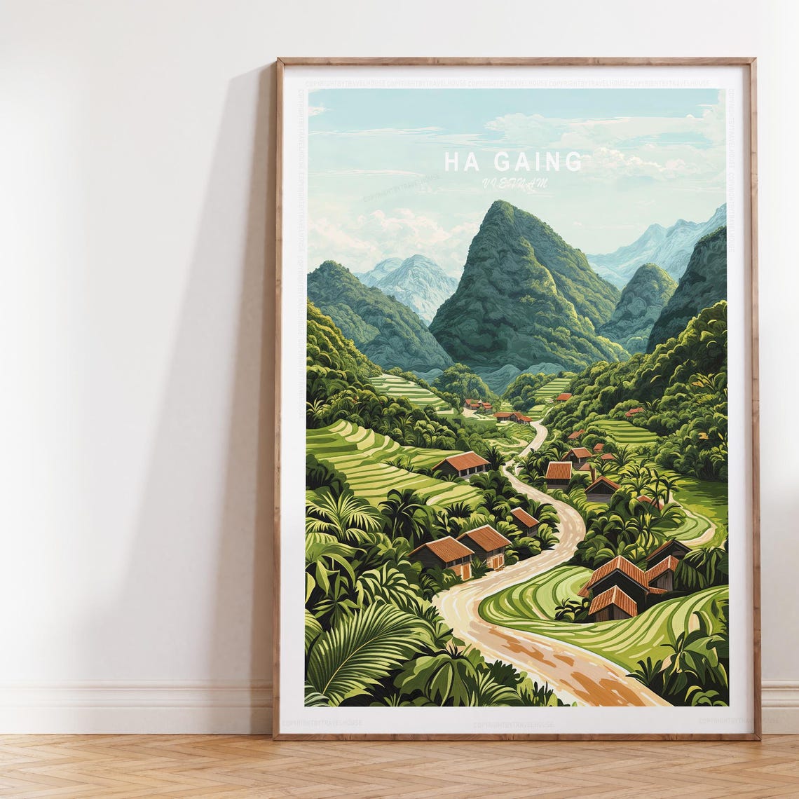 Ha Gaing Vietnam Mountain Village White Script Travel Poster