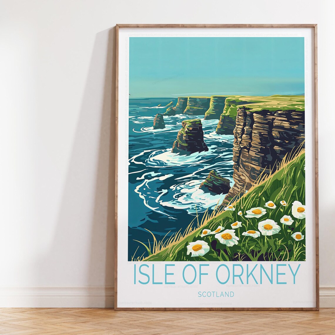 Isle Of Orkney Scotland Coastal Cliffs Vintage Travel Poster