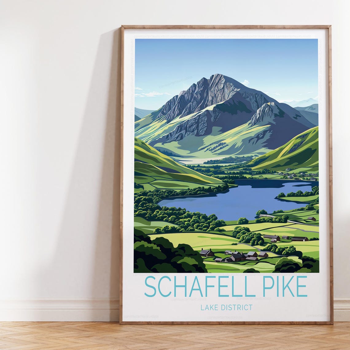 Schafell Pike Mountain Lake District England Vintage Travel Poster
