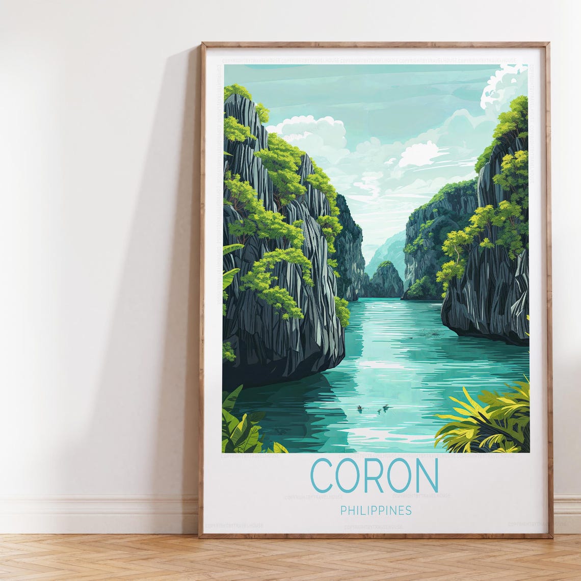 Coron Philippines Emerald Lagoon Limestone Cliffs Island Travel Poster