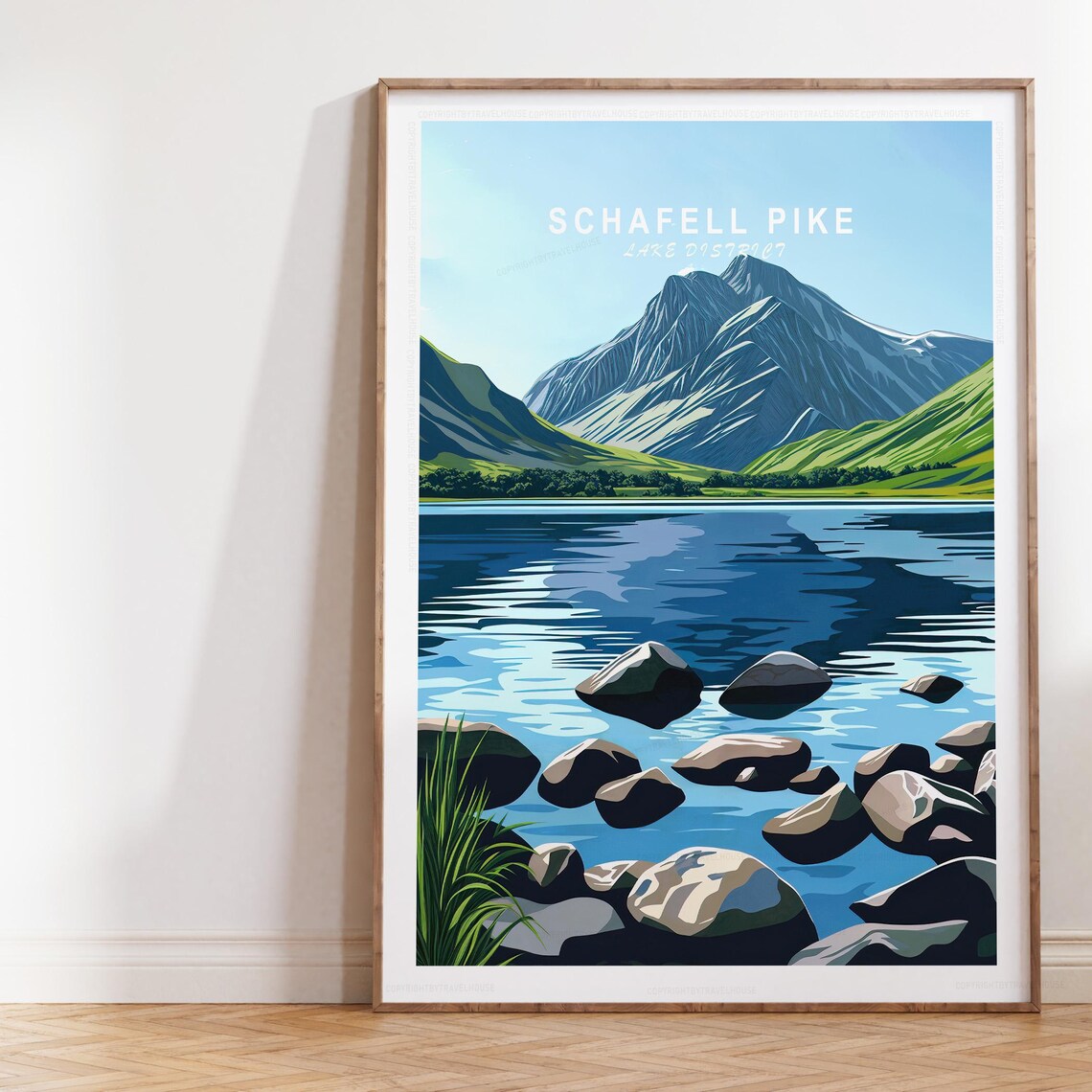 Scafell Pike Lake District Rocky Shoreline Mountain Landscape Poster