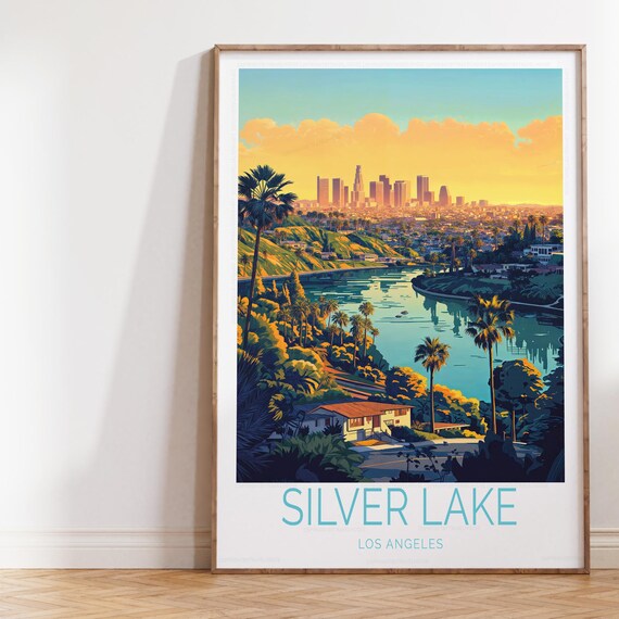 Silver Lake Los Angeles Sunset Poster Golden Skyline Panorama