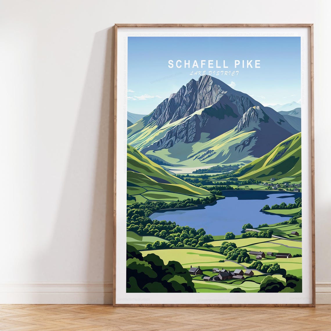 Scafell Pike Lake District Green Valley Mountain Travel Poster