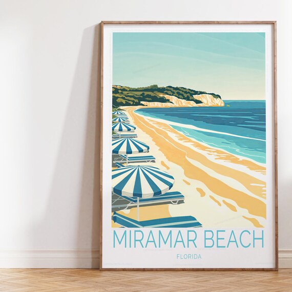 Miramar Beach Florida Retro Coastline Art Poster With Title At Bottom