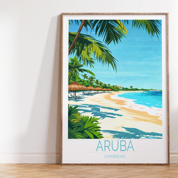 Aruba Caribbean Travel Poster, Island Art Print