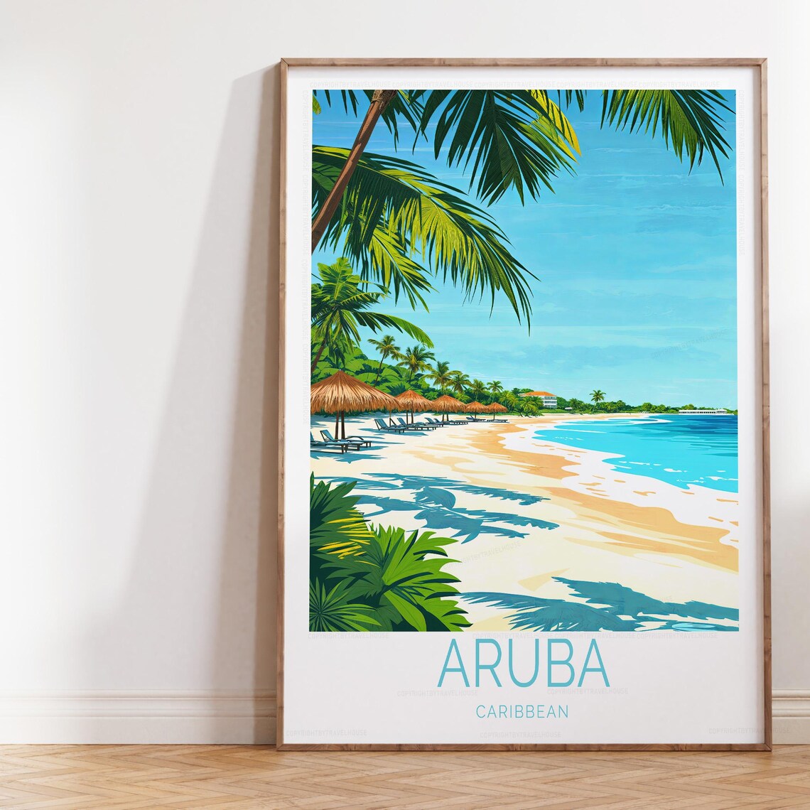 Aruba Caribbean Travel Poster, Island Art Print