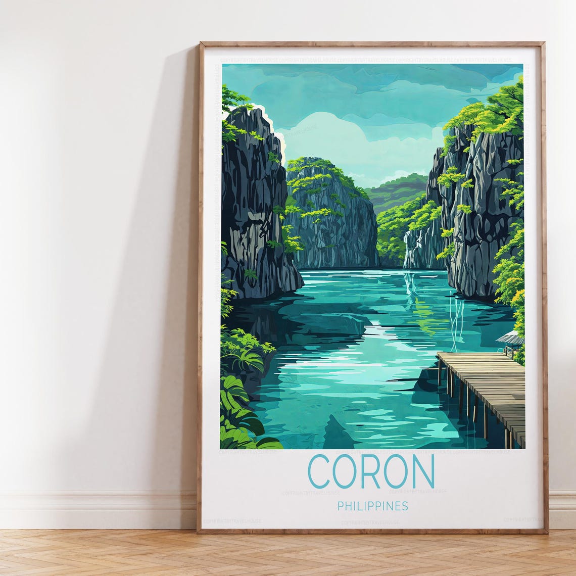 Coron Philippines Turquoise Lagoon Limestone Cliffs Travel Poster
