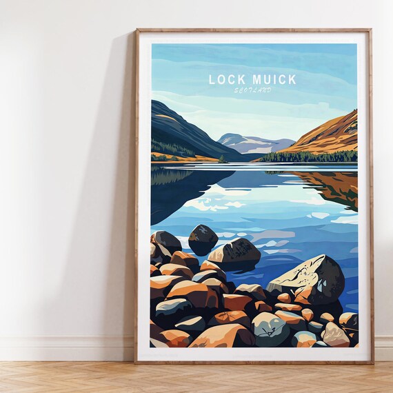 Lock Muick Scotland Rocky Shore Mountain Lake Travel Art Poster