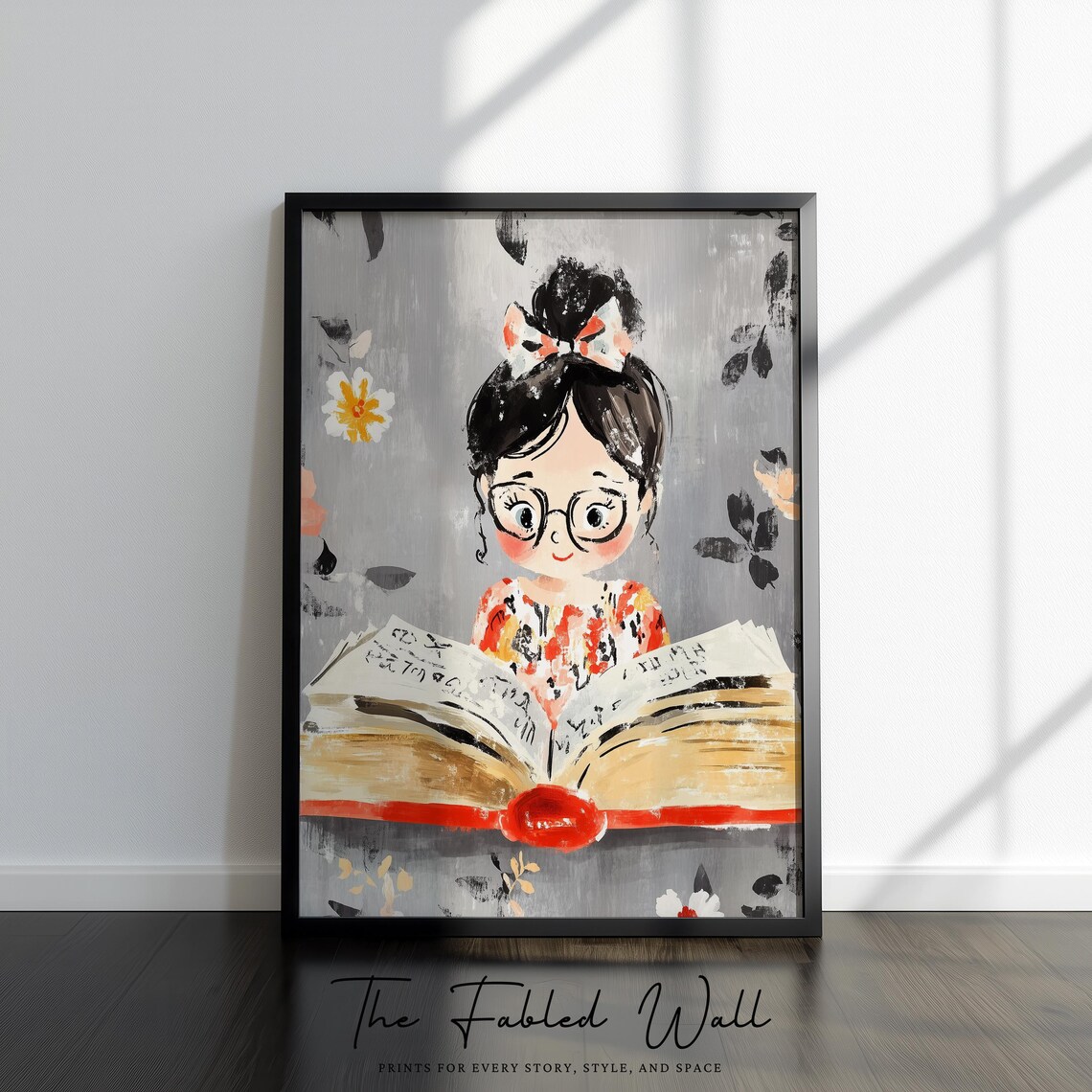 Bookish Girl Reading, Whimsical Floral Academia - Image 3