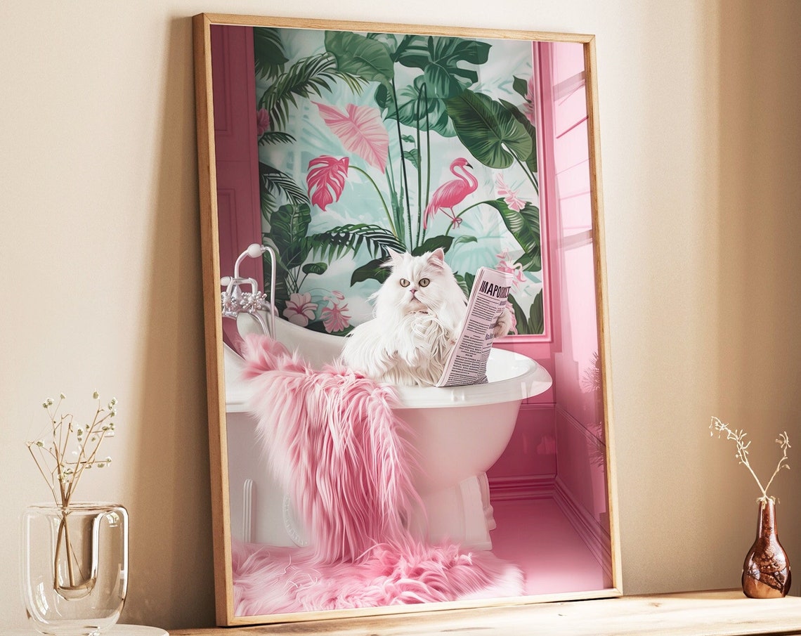 Bathroom Cat Reading in Bathtub Poster - Image 4