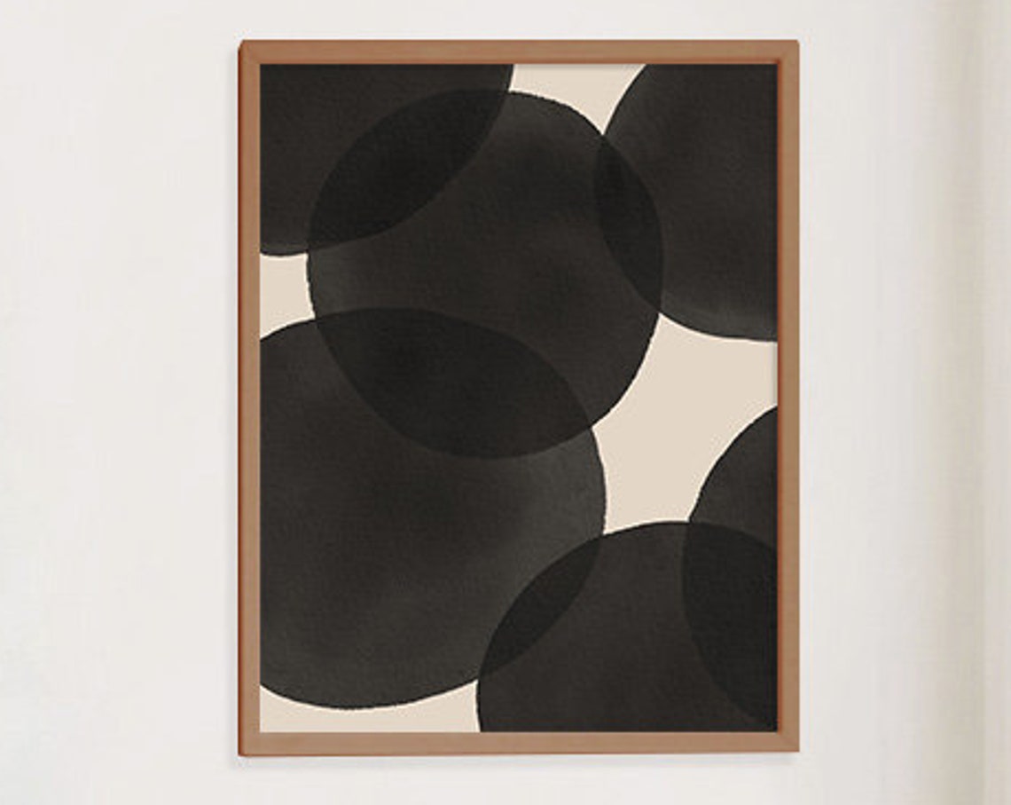 Black Watercolor Circles Overlapping Cream Modern Monochrome Poster - Image 4