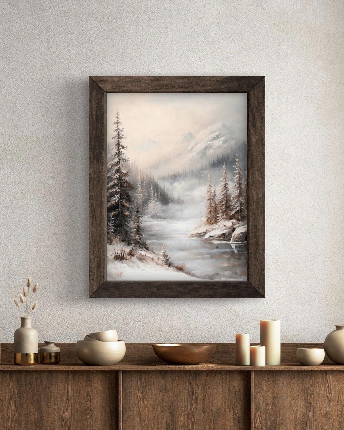 Moody Winter Forest Art Print, Foggy Mountain Scene - Image 5