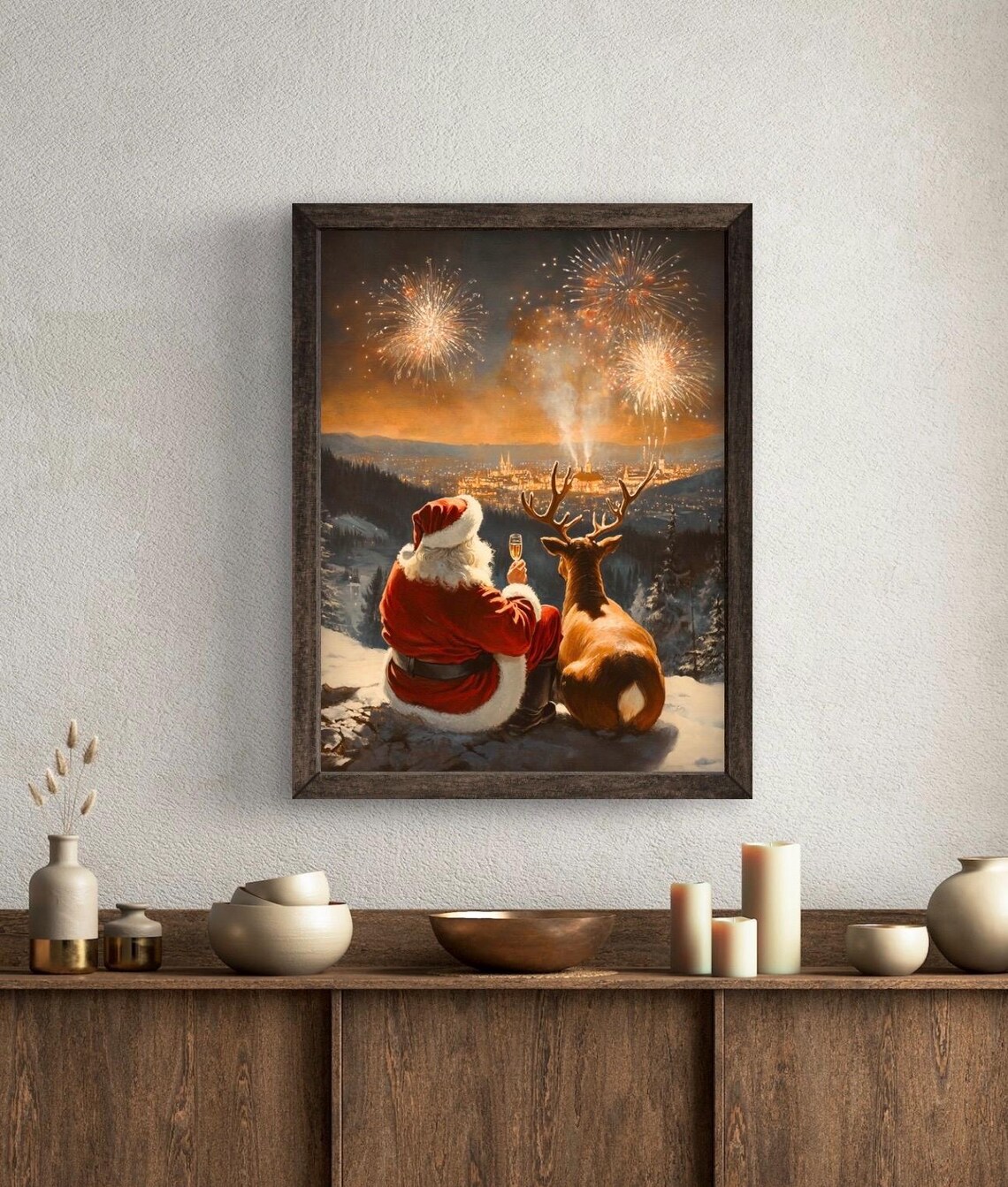 Santa Reindeer Celebrating New Year Art Print - Image 6