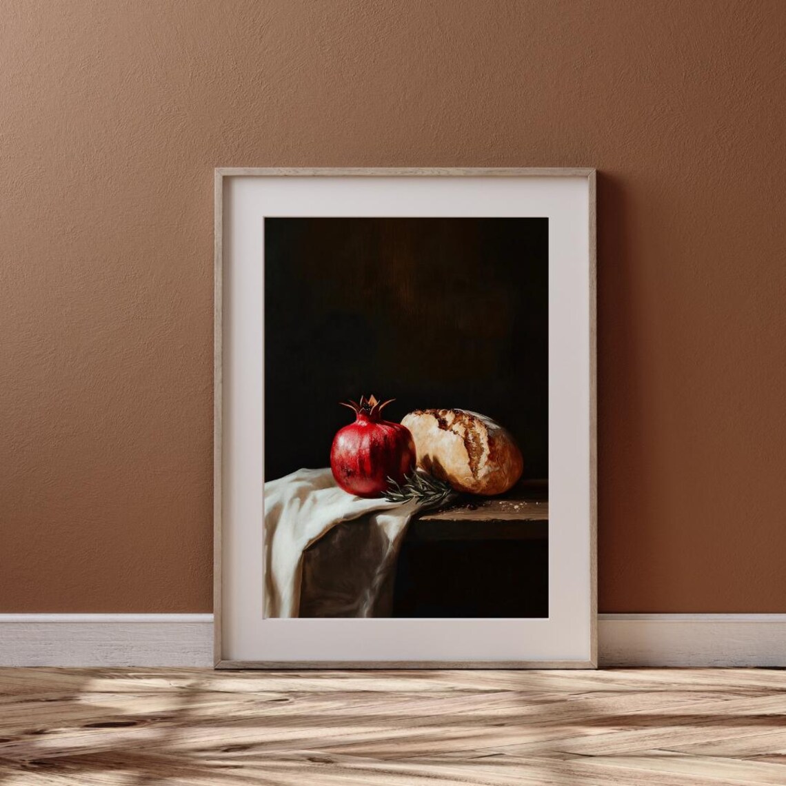 Moody Pomegranate And Sourfough Bread Loaf Wall Art Print Still Life Rustic Farmhouse Kitchen Dining Room Decor - Image 6