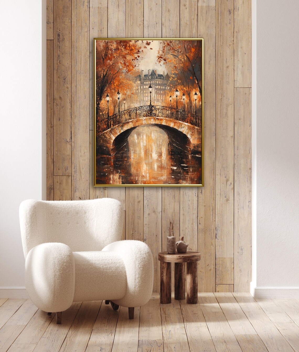 Autumn Tales Vintage Paris Night Bridge Cityscape Moody Oil Painting Print - Image 2